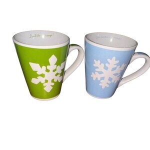 Set Of 2 Holiday Mugs With Snowflake Design & Festive Quotes 4.5" Tall Californi